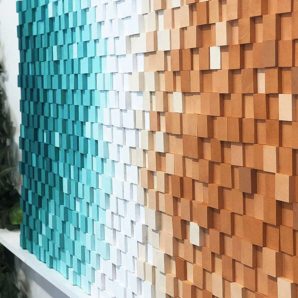 Blue & Orange Wood Block Panel Art Design Desert Wood UAE