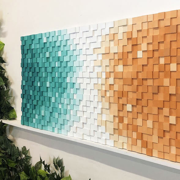 Blue & Orange Wood Block Wall Panel Art Desert Wood UAE